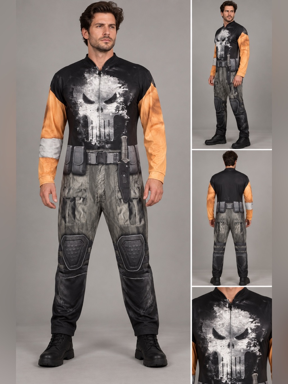 Marvel Punisher Fully Loaded Tactical Costume Jumpsuit Men XL Halloween Cosplay
